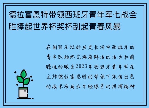 德拉富恩特带领西班牙青年军七战全胜捧起世界杯奖杯刮起青春风暴