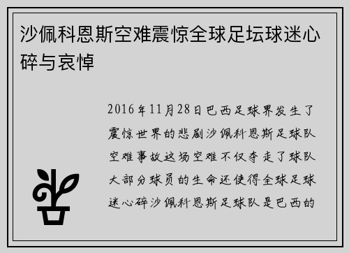 沙佩科恩斯空难震惊全球足坛球迷心碎与哀悼